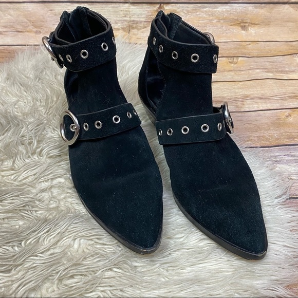 Rebecca Minkoff | ‘Kianna’ Black Leather Suede Cutout Western Ankle Booties - Picture 6 of 12